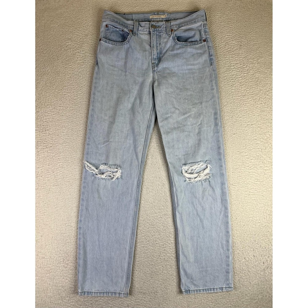 Levis Low Pro Straight Jeans Womens 27 Blue Light Wash Distressed Rigid Denim